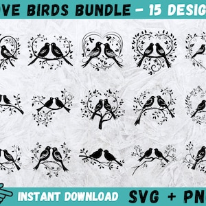 Love Birds SVG, Wedding Birds SVG, Birds Cricut, Clipart, Silhueta, Arquivos de corte para Cricut, Download instantâneo, Vetor, Png