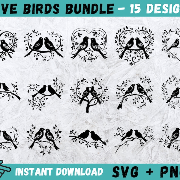 Love Birds SVG, mariage oiseaux SVG, oiseaux Cricut, Clipart, Silhouette, couper des fichiers pour Cricut, téléchargement immédiat, vecteur, Png