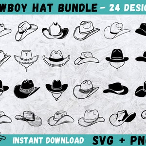 Chapeau de cowboy SVG, clipart chapeau de cowboy, Silhouette chapeau de cowboy, fichiers pour Cricut, chapeau de cowboy Cricut, chapeau de cowboy vecteur, téléchargement immédiat, PNG