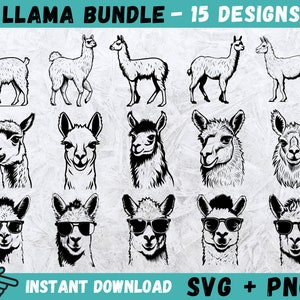 Lama SVG-Bundle, kein Drama SVG, Lama Cricut, Lama Clipart, Lama Silhouette, Lama Png, Cooles Lama Schwert, Sofort Download, Vektor, Png