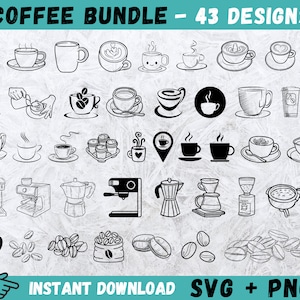 Taza de café SVG, Café Svg, Paquete de café Svg, Taza de café Svg, Clipart de taza de café, Granos de café Svg, Café Cricut, Vector, Silueta de café