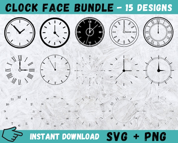 Clock Face SVG Bundle: 15 Hand-Drawn Designs (SVG, PNG)