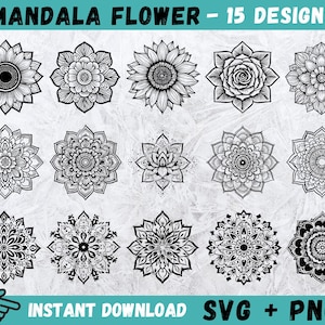Bloem Mandala SVG, mandala clipart, bloem SVG bundel, bloem zentangle SVG, bloemen mandala afdrukbare kunst, mandala png, silhouet, Cricut