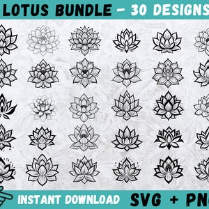 LOTUS SVG, Lotus Svg Bundle, Fiore di loto Cricut, Clipart di loto, Clip art di loto, Vettore di loto, File di loto per Cricut, Silhouette, Png