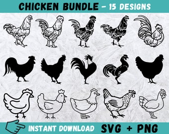 Chicken SVG, Chicken Clipart, Rooster Cut Files, Hen Silhouette, Chicken Vector, Rooster Monogram Svg, Hen Svg, Instant Download, Png,Vector