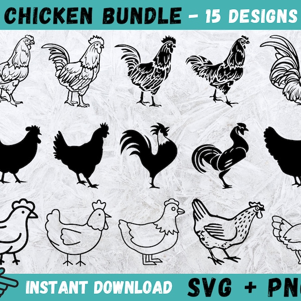 Chicken SVG, Chicken Clipart, Rooster Cut Files, Hen Silhouette, Chicken Vector, Rooster Monogram Svg, Hen Svg, Instant Download, Png,Vector