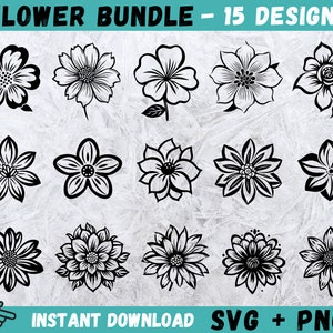 Flores SVG, silueta de flores, flores silvestres SVG, flores Cricut, flores Svg, paquete de flores Svg, imágenes prediseñadas de flores, descarga instantánea, vector, png