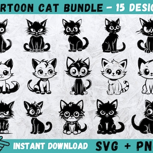 Cartoon Cat SVG, Cute Cat Clipart, Kitten Cut Files, Cat Silhouette, Cute Kitten Svg, Cartoon Kitten Svg, Animal Cricut, Instant Download