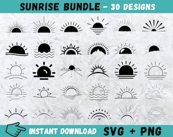 Sunrise SVG Bundle: Hand-Drawn Sun Clipart (Digital Download)