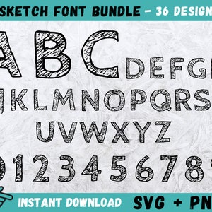 Fuente de boceto SVG, fuente SVG del alfabeto, fuente de Cricut digital escrita a mano SVG, Silhouette Cameo, números de boceto SVG, fuente escrita a mano SVG, PNG