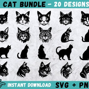 Cat SVG, Cat Face SVG, Cat Head Clipart, Cat Cricut, Cat Face Cut Files For Cricut, Silhueta de gato, Vetor de gato, Pet Svg, Download instantâneo
