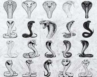 Cobra Snake SVG Bundle: 20 Hand-Drawn Designs (Digital Download)