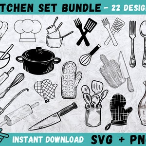 Küche SVG, Kochen SVG, Küche Clipart, Kochen Utensilien SVG, Küche Set geschnitten Dateien, Küche Cricut, Kochset SVG, Png