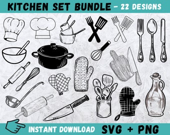 Kitchen SVG, Cooking SVG, Kitchen Clipart, Cooking Utensils SVG, Kitchen Set Svg, Kitchen Cut Files, Kitchen Cricut, Cooking Set Svg, Png