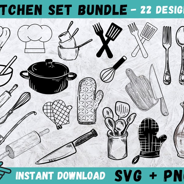 Kitchen SVG, Cooking SVG, Kitchen Clipart, Cooking Utensils SVG, Kitchen Set Svg, Kitchen Cut Files, Kitchen Cricut, Cooking Set Svg, Png