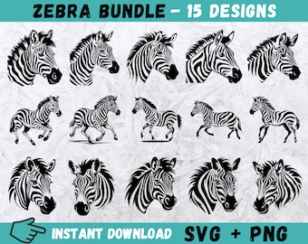 Zebra SVG Bundle, Zebra Face SVG, Wild Life Svg, Africa Animal Svg, Zebra Head Clipart, Zebra Cricut, Cut Files For Cricut, Silhouette, Png