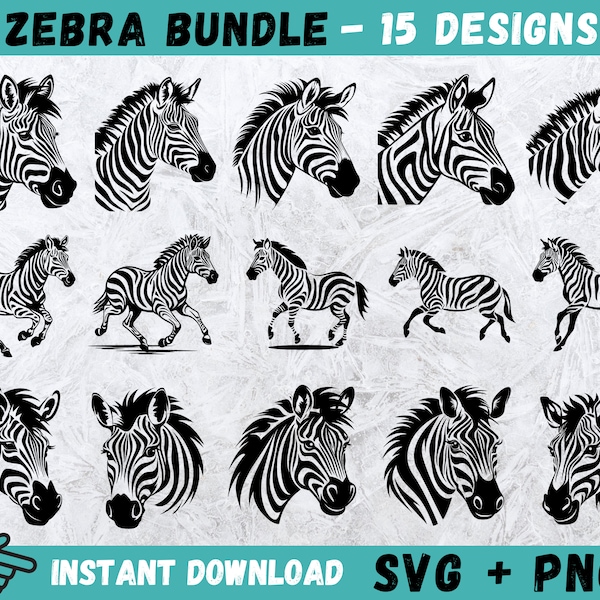 Zebra SVG Bundle, Zebra Face SVG, Wild Life Svg, Africa Animal Svg, Zebra Head Clipart, Zebra Cricut, Cut Files For Cricut, Silhouette, Png