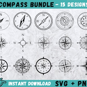 Boussole SVG, boussole Cricut, rose des vents, boussole nautique Svg, boussole étoile Svg, vecteur de boussole, silhouette de boussole, boussole couper des fichiers, png