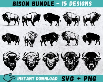 Bison SVG, Bison Head Cricut, Hunting Svg, Bison Silhouette, Hunting Cut File, Bison Clipart, Wild Animal Svg, Instant Download, Vector, Png