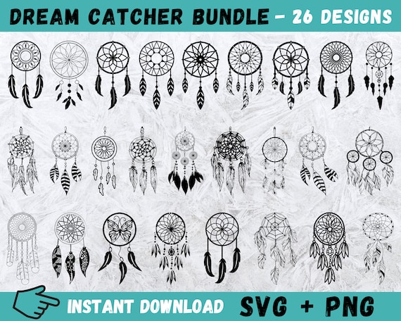 Dream Catcher SVG Bundle: 26 Hand-Drawn Designs (Instant Download)