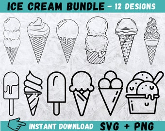 手描きアイスクリームクリップアートバンドル：夏のデザイン（SVG、PNG）