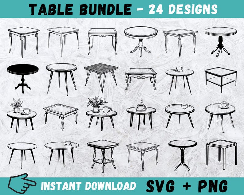 Table SVG Bundle: 24 Hand-drawn Designs (SVG, PNG) - Etsy