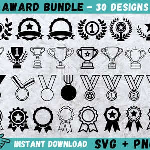 Award SVG, Trophy Svg, Award Ribbon Cricut, Gold Medal Svg, Trophies Vector, Award Symbols Bundle, Medal Clipart, Award Cut File, Silhouette
