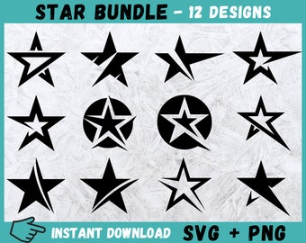 Hand Drawn Star SVG Bundle: 12 Star Designs (Digital Download)