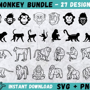 Monkey SVG, Monkey Cricut, Gorilla Svg, Monkey Clip Art, Monkey Png, Monkey Clipart, Gorilla Svg Bundle, Monkey Cut File, Monkey Silhouette