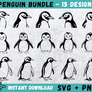 Bundle SVG pingouin, dessin animé pingouin Svg, pingouin Cricut, fichiers coupés pingouin, Silhouette de pingouin, vecteur de pingouin, des cliparts, téléchargement immédiat, Png