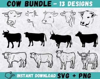 Bundle SVG vache : clipart vectoriel de bovins dessinés à la main (téléchargement numérique)