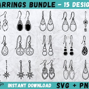 Earrings SVG, Earrings Clipart, Earrings Cut Files, Earrings Silhouette, Files for Cricut, Earrings Cricut, Earring Svg, Instant Download