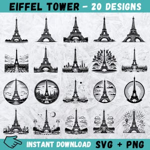 Eiffel Tower SVG, Paris SVG, Eiffel Tower Clipart, Landmark SVG, Travel Svg, Stencil, Eiffel Tower Cricut, Silhouette, Instant Download, Png