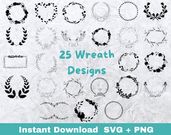 25 Hand Drawn Wreath SVG Bundle: Floral & Laurel Designs (Digital Download)