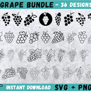 Uva SVG, Pacchetto Svg Vino, Frutta SVG, File di taglio Vigneto, Vino SVG, Uva Cricut, Vettore Uva, Download Digitale Uva, Silhouette Uva, Png