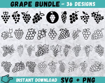 Raisin SVG, Vin Svg Bundle, Fruit SVG, Fichier de coupe de vigne, Vin SVG, Cricut de raisin, Vecteur de raisin, Téléchargement numérique de raisin, Silhouette de raisin, Png