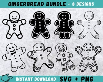 Gingerbread Man SVG Bundle: Christmas Clip Art (Digital Download)