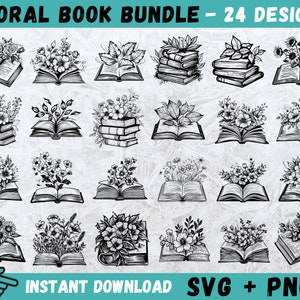 Floral boek SVG, boeken met bloemen Svg, boek Cricut, bloemen boek Clipart, boek Svg, boek silhouet, open boek gesneden bestand, Instant Download