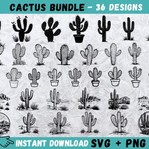 Cactus SVG, desierto Svg, silueta de cactus, clip art de cactus, cactus Cricut, cactus PNG, vector de cactus, archivo de corte de silueta, descarga instantánea