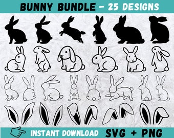 Bunny SVG, Easter Bunny SVG, Rabbit Svg, Bunny Svg Bundle, Rabbit Cricut File, Bunny Rabbit Svg, Rabbit Clipart, Easter Svg, Bunny Cut Files