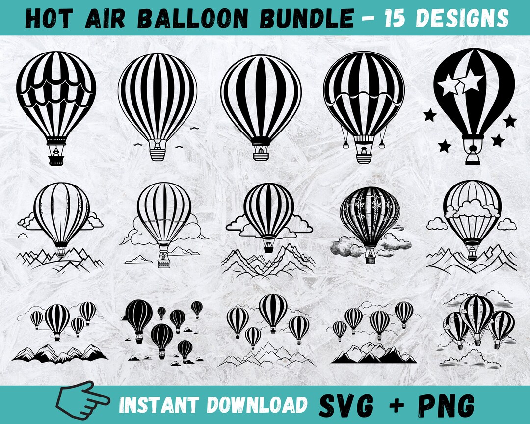 Hot Air Balloon SVG Bundle: Hand-drawn Clipart (digital Download) - Etsy