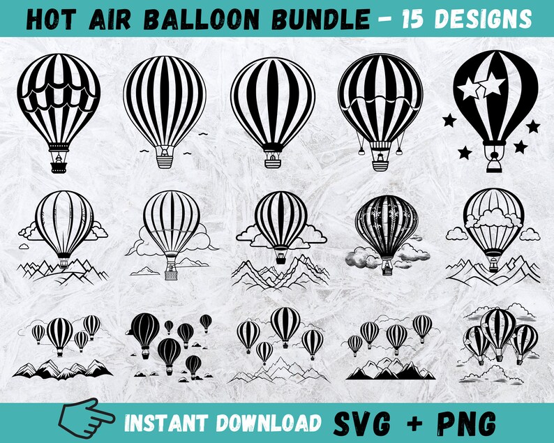 Hot Air Balloon SVG Bundle: Hand-drawn Clipart (digital Download) - Etsy