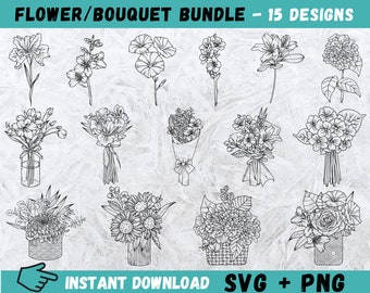 Flower Bouquet SVG Bundle: 15 Floral Designs (SVG, PNG)