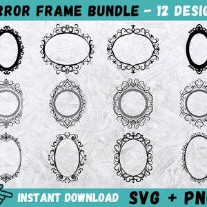 Marco de espejo SVG, Marco decorativo SVG, Marco ovalado Svg, Marco Svg, Clipart de marco de espejo, Archivo de corte para Cricut, Marco vintage Svg, Marco de boda