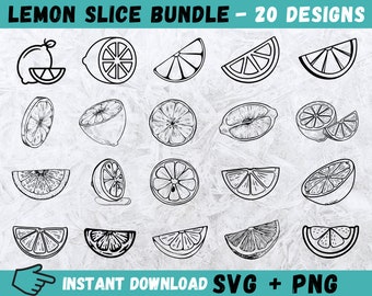 Lemon Slice SVG Bundle: Hand-Drawn Fruit Clipart (Digital Download)