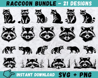 Raccoon SVG Clipart Bundle: Hand-Drawn Animal Designs (Instant Download)
