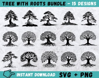 Tree With Roots SVG Bundle: 15 Tree Designs (Digital Download)