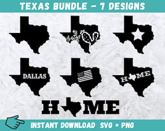 Texas SVG-paket: Statsöversikt, Hem, Dallas-design (digital nedladdning)
