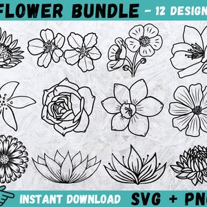 Blumen-Svg, Blumen-Bundle SVG, Wildblumen SVG, Blumen zwart, Blumen-Svg, Rosen-Svg, Blumen-Svg-Dateien für Cricut und Silhouette, SVG, Png, Vektor