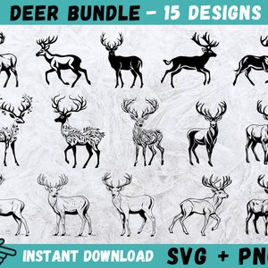 Deer SVG, Deer Cricut, Deer Head Svg, Hunting Svg, Deer Antlers Svg, Deer Monogram, Deer Silhouette, Deer Cut File, Deer Clipart Bundle, Png